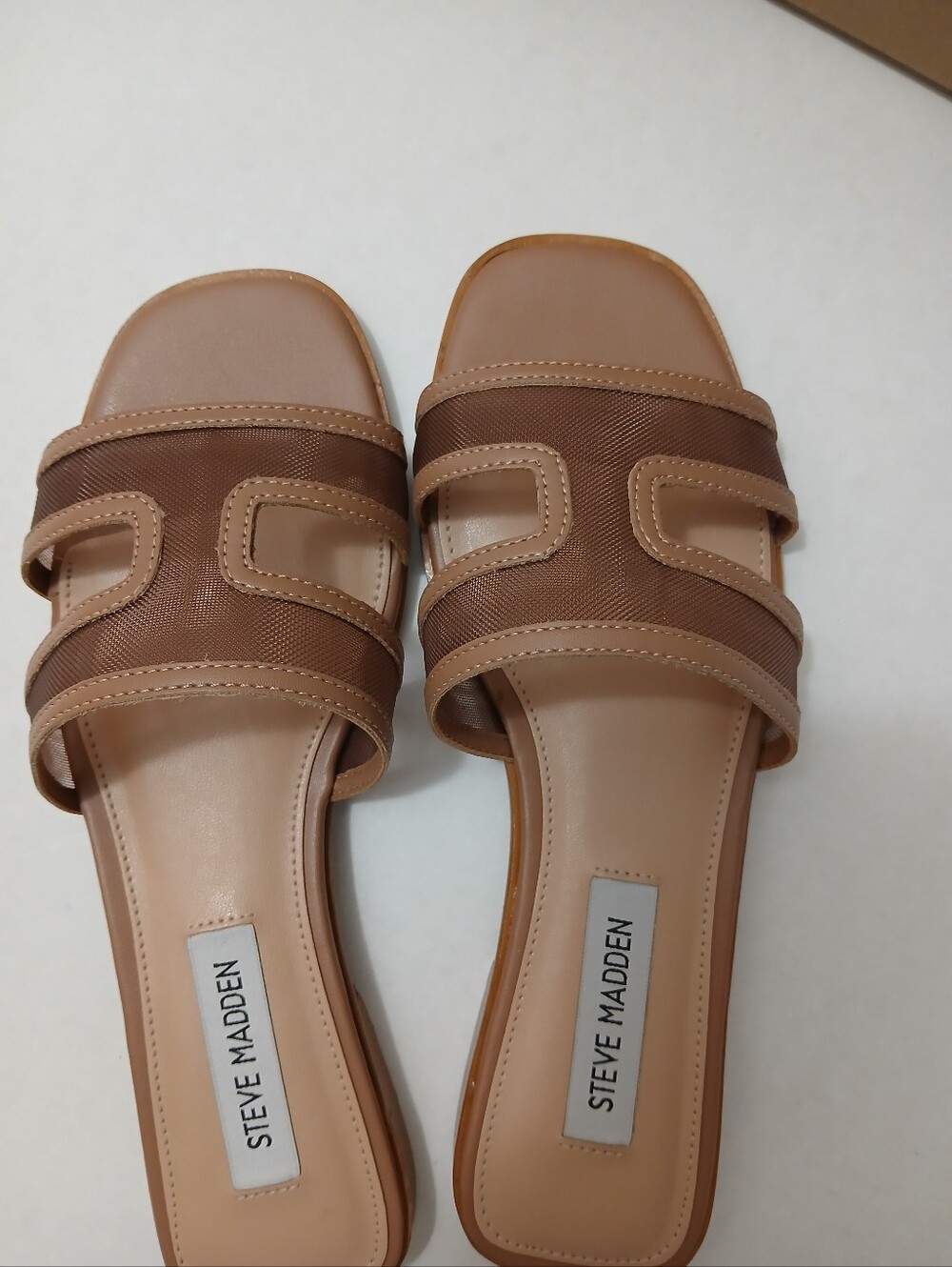 Steve Madden Nude/Tan Slide Mules with Mesh Straps New $25 - Picture 15 of 16